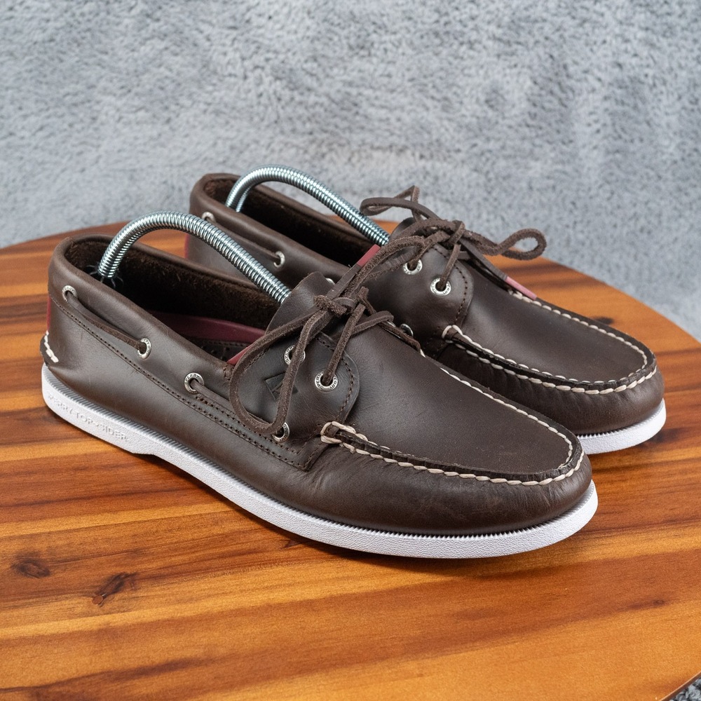 Sperry Top-Sider Brown Leather Boat Shoes Contrast Stitching Men's US 10 M